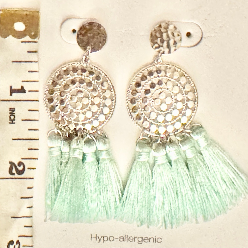 NEW WITH TAGS 💜💎 Time and Tru Silver and Mint Tassel Earrings - Picture 3 of 7